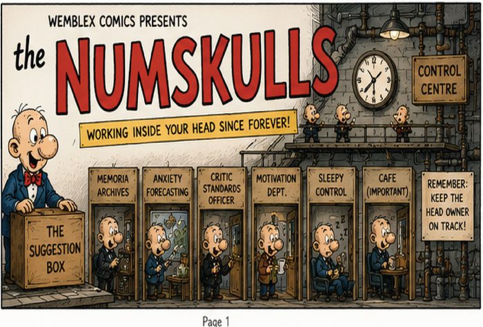The Numskulls, page 1: Wemblex Comics presents, Control Centre departments introduced.