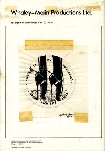 Whaley-Malin Productions letterhead with taped-on Whip In My Valise artwork, stiletto boots, 1978