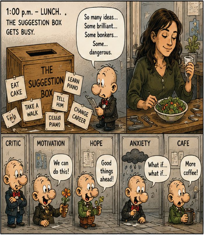 The Numskulls, page 5: 1:00pm lunch, the Suggestion Box gets busy with brilliant and dangerous ideas.